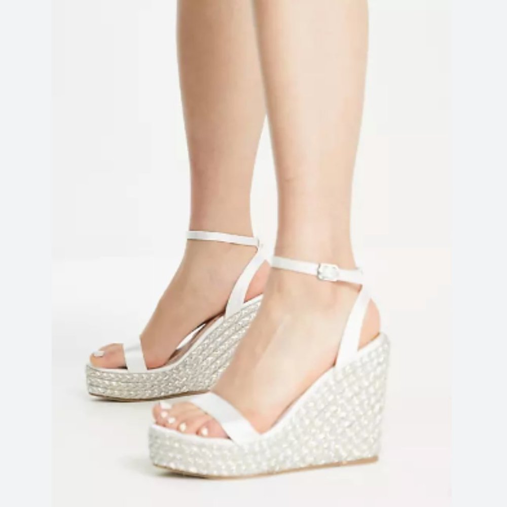Be Mine Bridal Wide Fit Anishaa Espadrille Wedge Sandals Ivory Sz 9 Wedding Shoe
